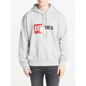 Diesel T-Diego QA Logo Hoodie Gray Red Graphic Pullover Sweatshirt Mens Sz S